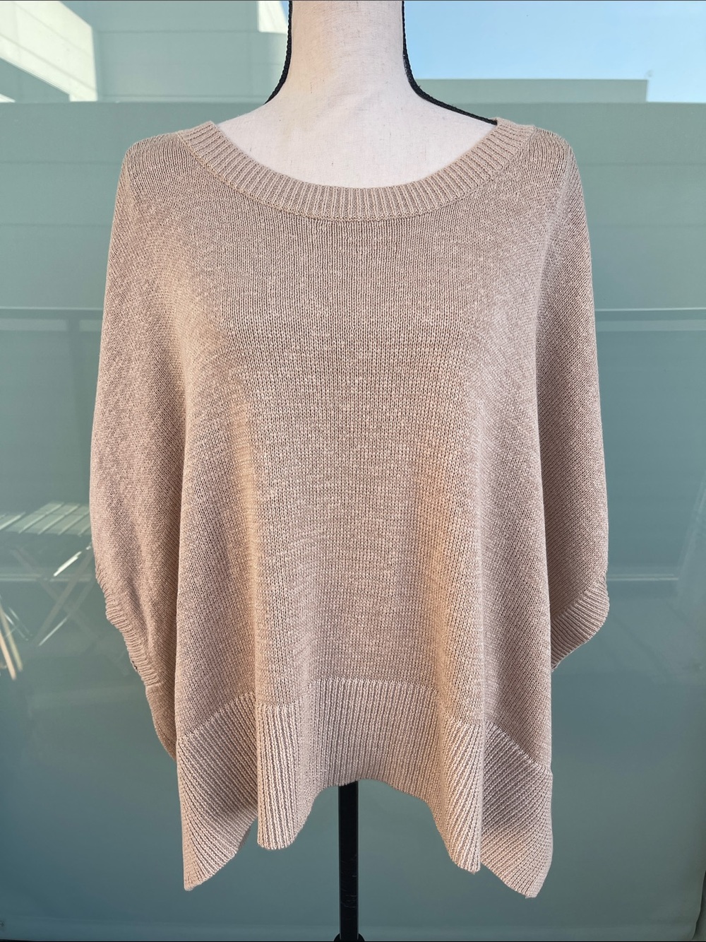 Chicos Knit Poncho Loose Fit Sweater Canella Tan L / XL
